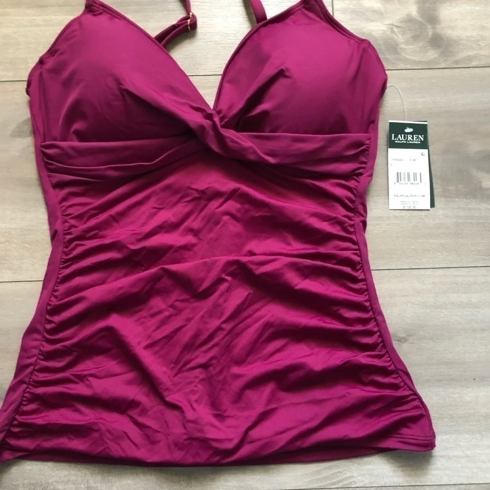 Lauren Ralph Lauren Plum Burgundy Beach Club Shaping Underwire Tankini Top 8